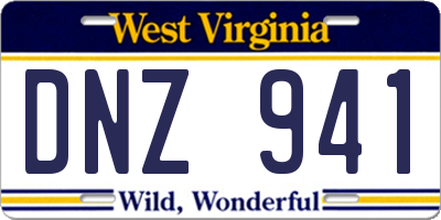 WV license plate DNZ941