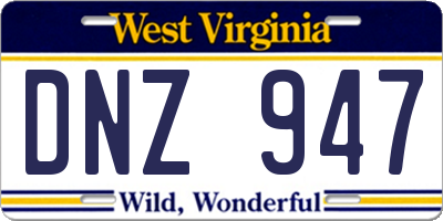 WV license plate DNZ947