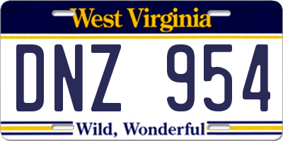 WV license plate DNZ954