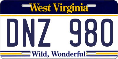 WV license plate DNZ980