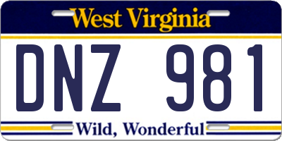 WV license plate DNZ981