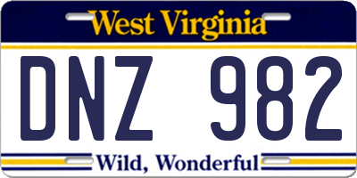 WV license plate DNZ982
