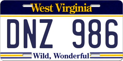 WV license plate DNZ986