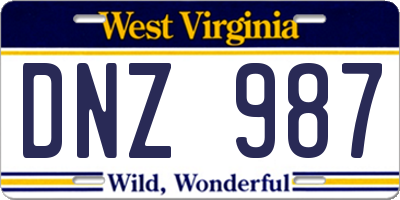 WV license plate DNZ987
