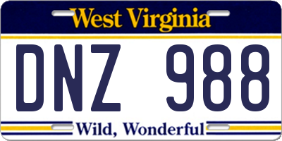 WV license plate DNZ988