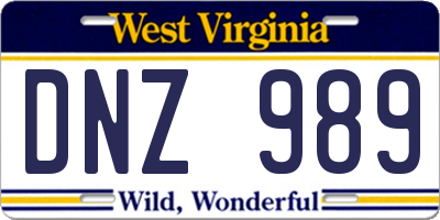 WV license plate DNZ989