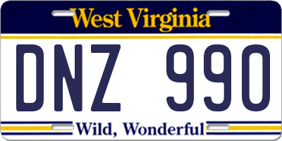 WV license plate DNZ990