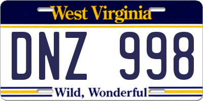 WV license plate DNZ998