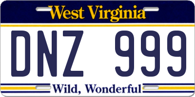 WV license plate DNZ999