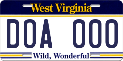 WV license plate DOA000