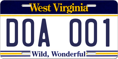 WV license plate DOA001