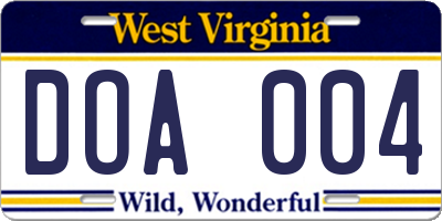 WV license plate DOA004