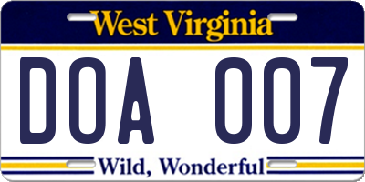 WV license plate DOA007