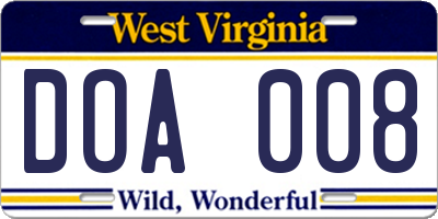WV license plate DOA008