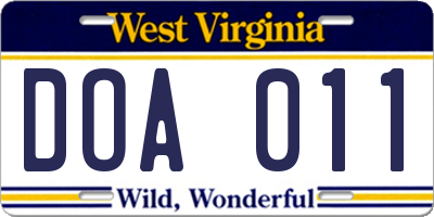 WV license plate DOA011
