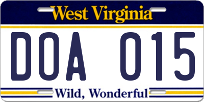 WV license plate DOA015