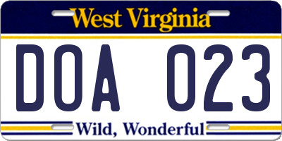 WV license plate DOA023