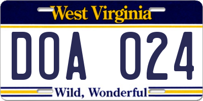 WV license plate DOA024