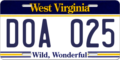 WV license plate DOA025