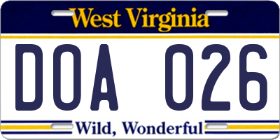 WV license plate DOA026