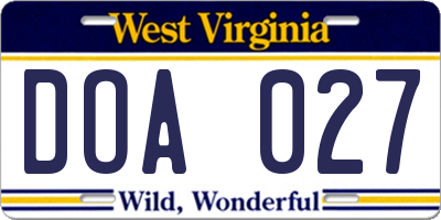 WV license plate DOA027