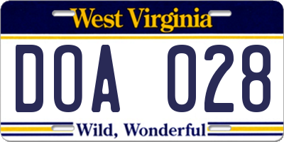 WV license plate DOA028