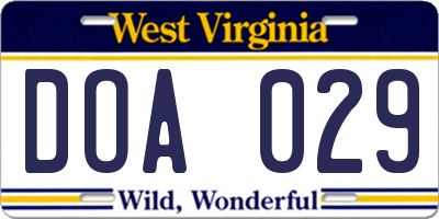 WV license plate DOA029