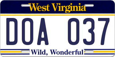 WV license plate DOA037