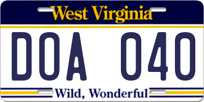WV license plate DOA040