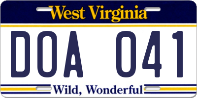 WV license plate DOA041