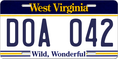 WV license plate DOA042