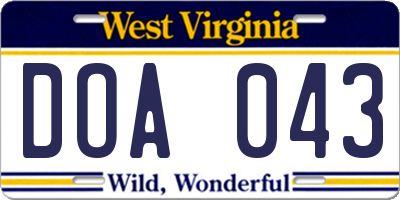 WV license plate DOA043