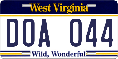 WV license plate DOA044
