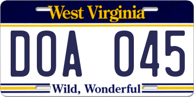 WV license plate DOA045