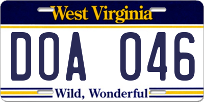 WV license plate DOA046