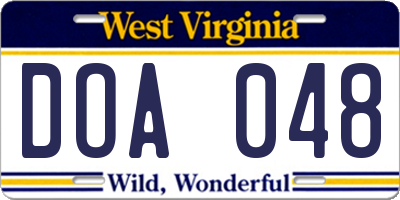 WV license plate DOA048