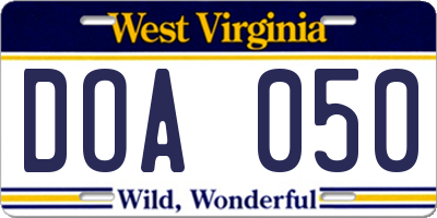 WV license plate DOA050