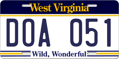WV license plate DOA051
