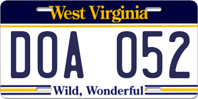 WV license plate DOA052