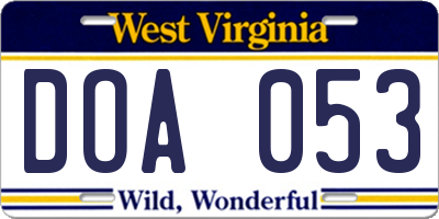 WV license plate DOA053