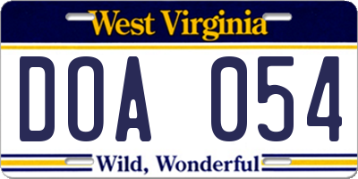 WV license plate DOA054