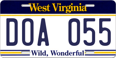 WV license plate DOA055
