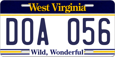 WV license plate DOA056