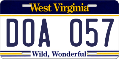 WV license plate DOA057