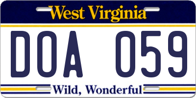 WV license plate DOA059