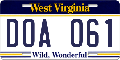 WV license plate DOA061