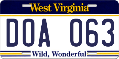 WV license plate DOA063