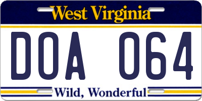 WV license plate DOA064