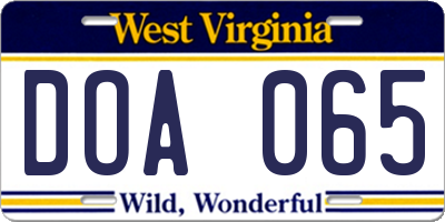 WV license plate DOA065