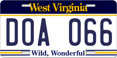 WV license plate DOA066